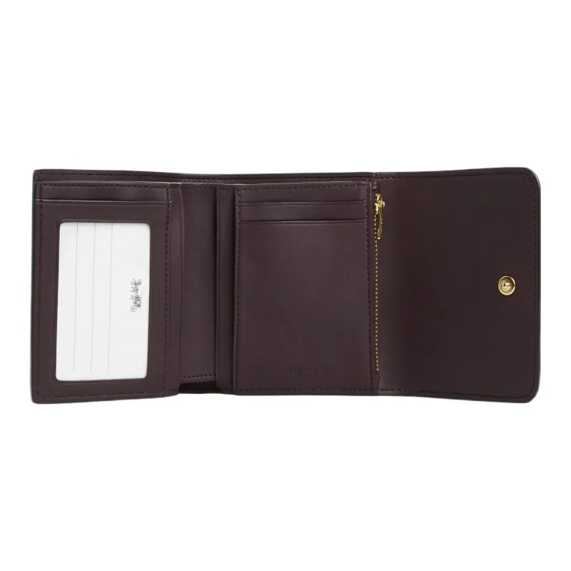 COACH Trifold Wallet Coated Canvas With Smooth Leather Card Holder Wallet Small Size Women's Khaki & Raspberry-1