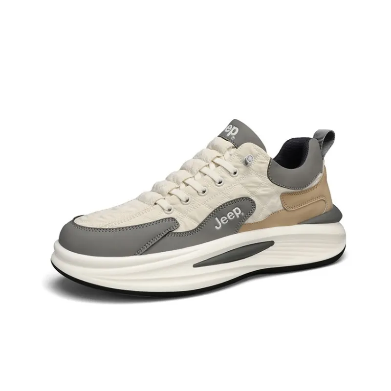 Jeep Abrasion Resistant Height Increasing Low Top Casual Shoes Men's White With Beige Gray-2