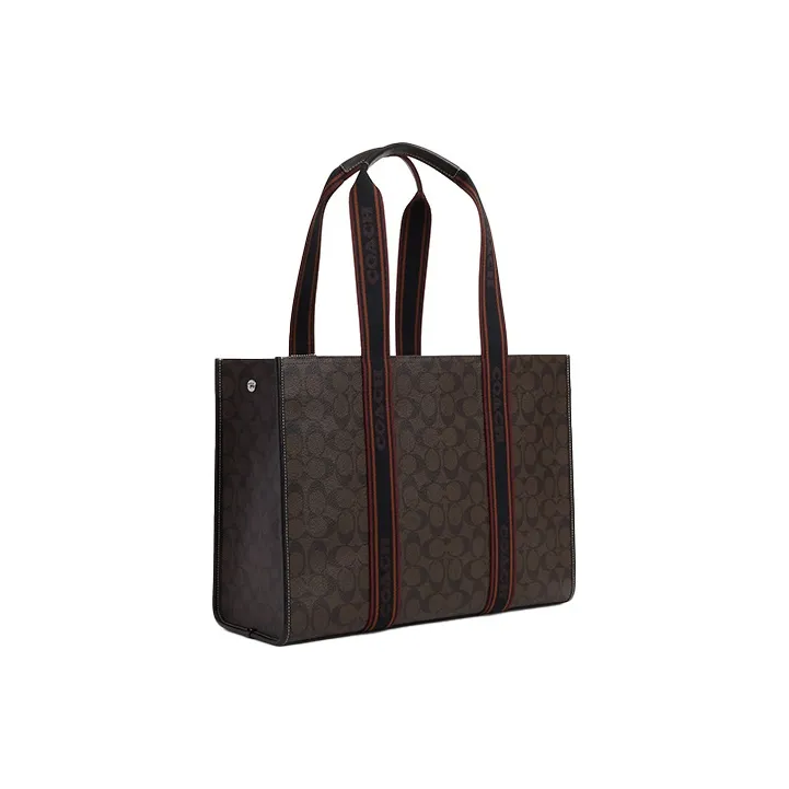 COACH Coated Canvas With Smooth Leather Tote Bag, Shopping Bag, Shoulder Bag, Handbag Tubas Women's Coffee-1