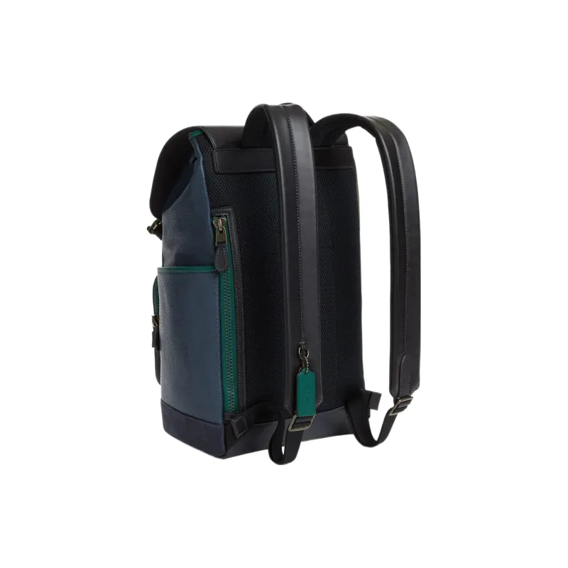 COACH Pebble Texture Leather With Cow Leather And Suede Backpack Tubas Women's Black & Blue-1
