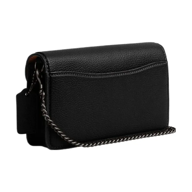 COACH Wristlet Pebbled Cow Leather Zhi Sheng Bag Handbag Shoulder Bag Crossbody Bag Small Size Women's Black-1