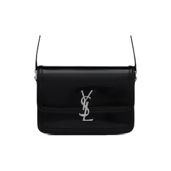 SAINT LAURENT SOLFERINO Glazed Surface Leather Shoulder Bag Crossbody Bag Medium Size Men's Black
