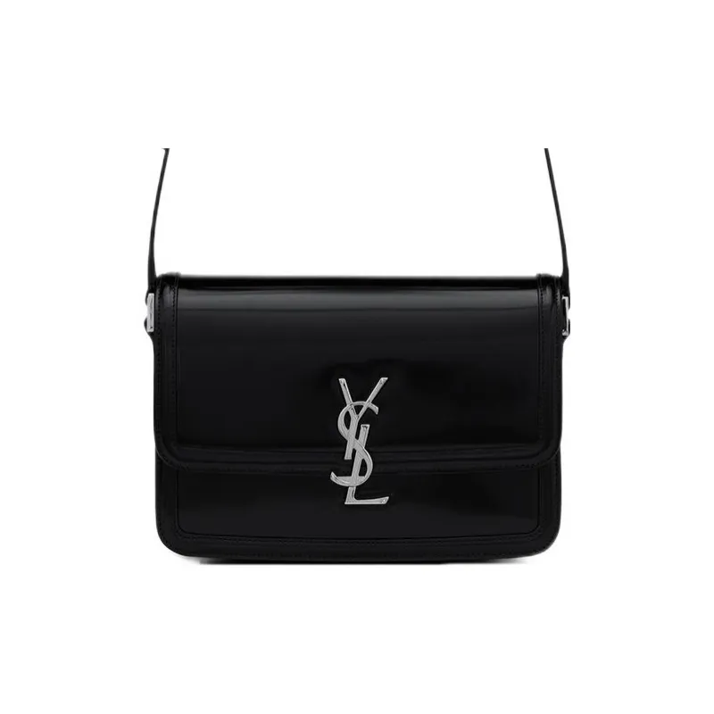 SAINT LAURENT SOLFERINO Glazed Surface Leather Shoulder Bag Crossbody Bag Medium Size Men's Black-0