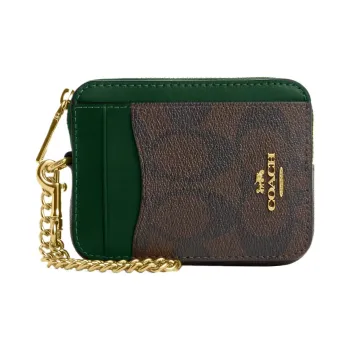 COACH Card Case Canvas With Leather Coin Purses Card Holders Mini Women's Black & Green