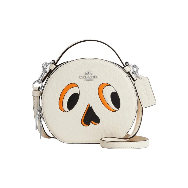 COACH Canteen Cross-Stitch Leather Handbag Shoulder Bag Crossbody Bag Small Size Women's Silver/Chalk White Multicolor-0