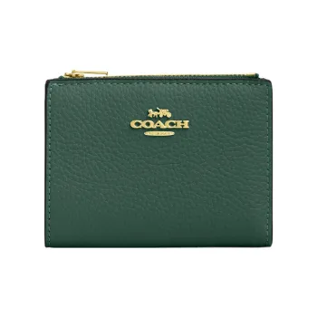 COACH Pebbled Leather Coin Purse Wallet Women's Dark Green