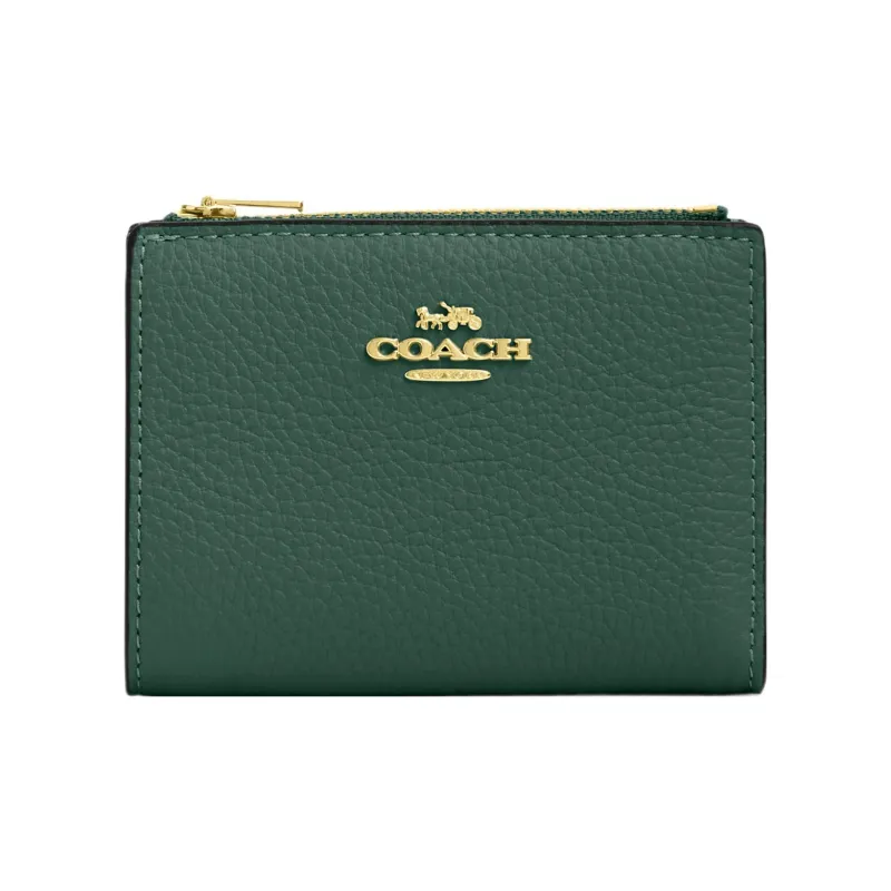 COACH Pebbled Leather Coin Purse Wallet Women's Dark Green-0