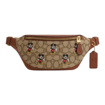 COACH X Disney Collaboration Leather One Shoulder Crossbody Fanny Pack Large Size Men's Umber With Classic Monogram