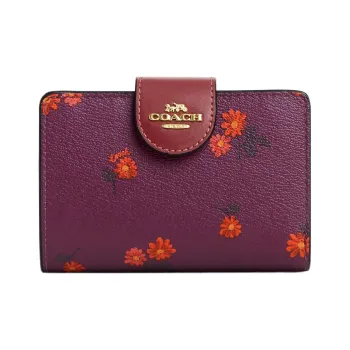 COACH Corner Zip Canvas With Leather Coin Purses Wallets Women's Deep Raspberry