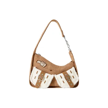 Miffy Corduroy Plush Shoulder Bag Crossbody Bag Medium Size Women's Khaki/Pink Brown