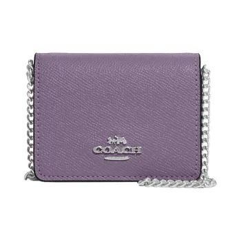 COACH Wallet Cross Grain Leather Square Bag, Shoulder Bag, Crossbody Bag, Wallet Mini Women's Purple