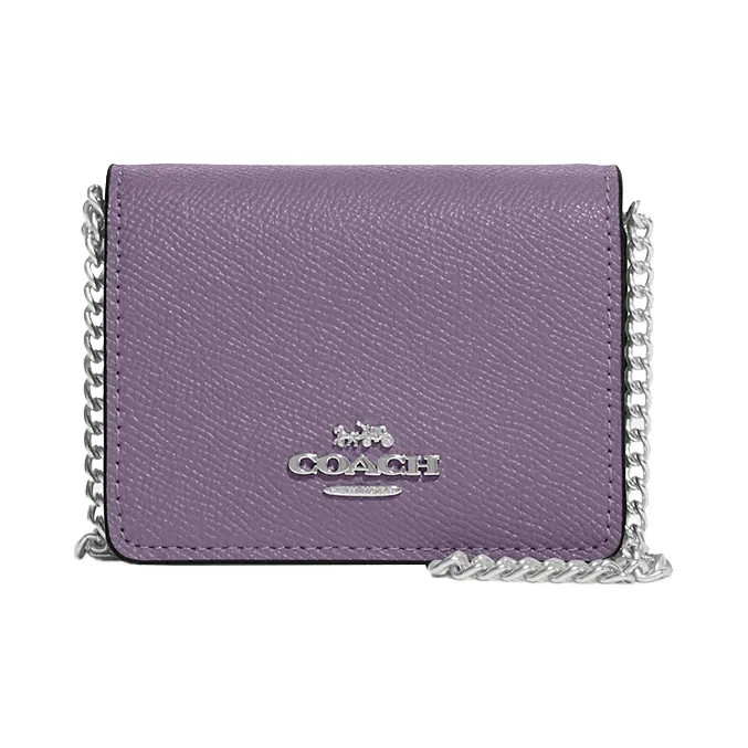 COACH Cross Grain Leather Square Bag, Shoulder Bag, Crossbody Bag, Wallet Mini Women's Purple-0