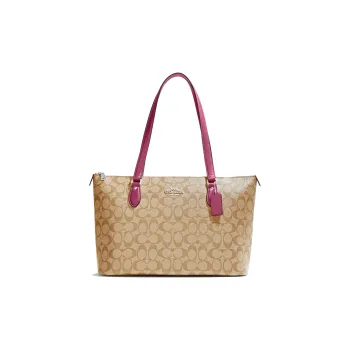 COACH Gallery Canvas With Leather Tote Bag, Shopping Bag, Handbag, Shoulder Bag Women's Khaki