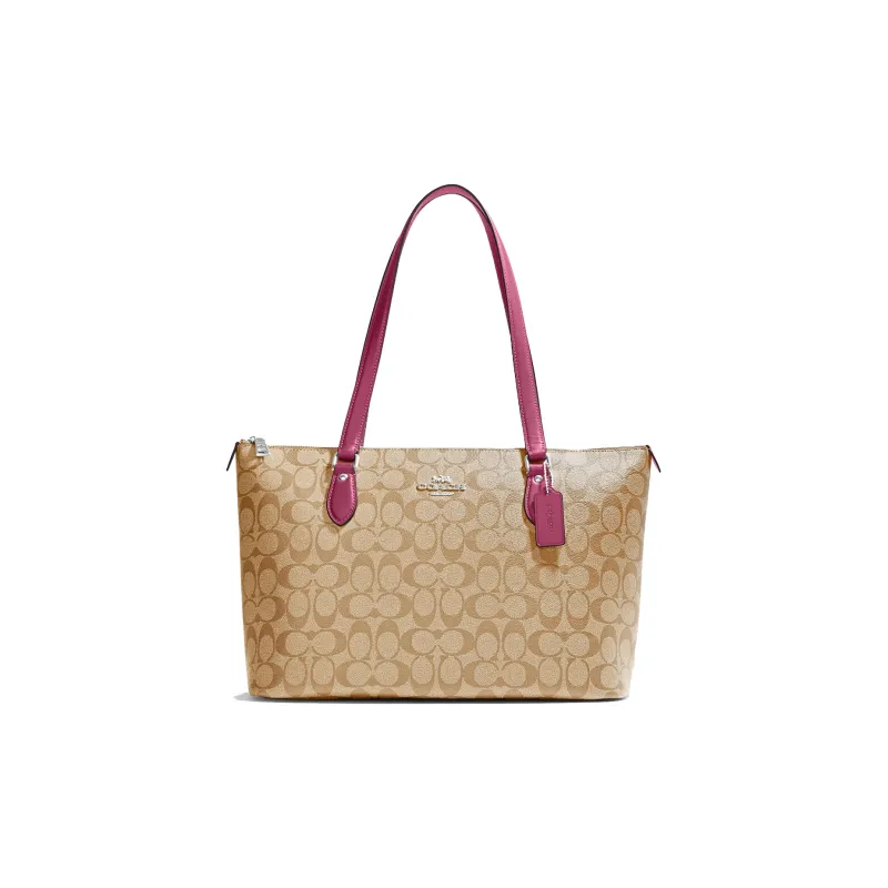COACH Gallery Canvas With Leather Tote Bag, Shopping Bag, Handbag, Shoulder Bag Women's Khaki-0