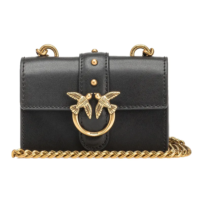 PINKO Cow Leather Shoulder Bag, Crossbody Bag Extra Mini Women's Black-1