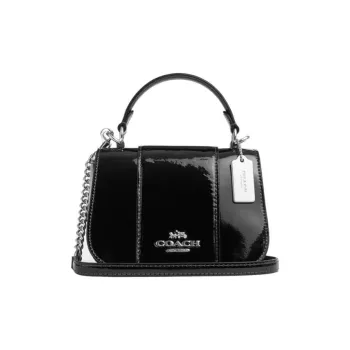 COACH Top Handle Cow Leather Saddle Bag Handbag Shoulder Bag Crossbody Bag Small Size Women's Black