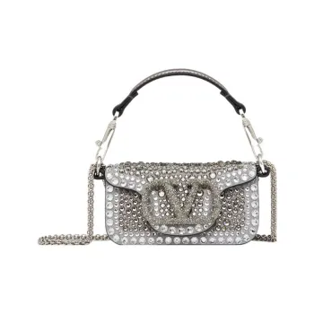 Valentino Locò Faux Crystal Shoulder Bag, Crossbody Bag, Handbag Extra Mini Women's Dark Gray & Crystal