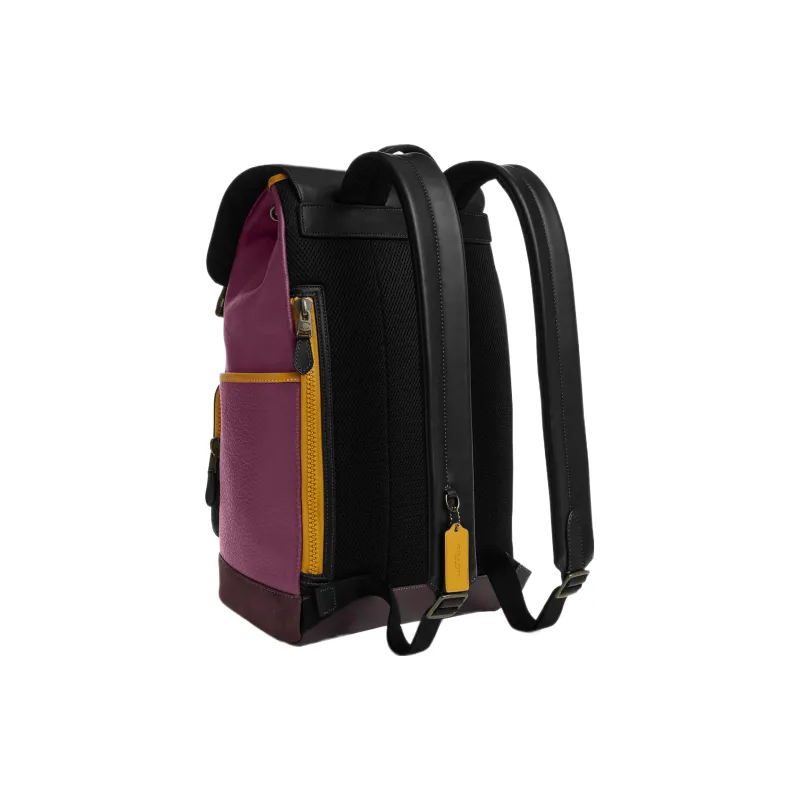 COACH Pebble Texture Leather With Calfskin And Suede Backpack Tubas Women's Black & Dark Berry-1
