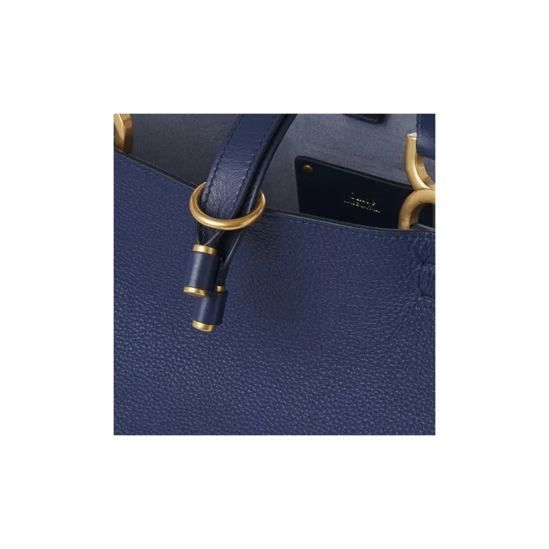 Chloe Marcie Grained Calfskin Tote Bag Shopping Bag Shoulder Bag Handbag Small Size Women's Blue-4