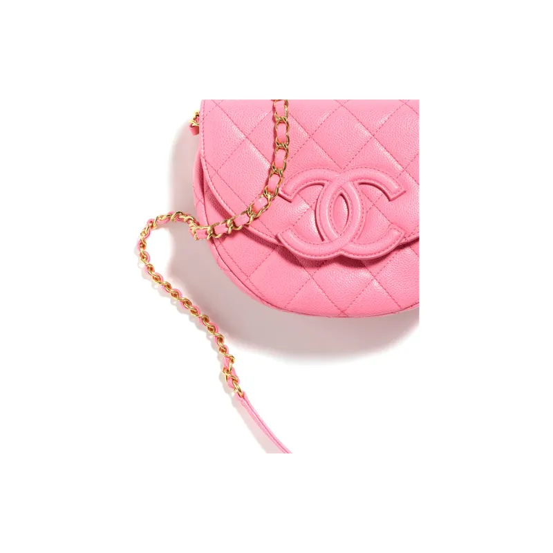 CHANEL Grain Calfskin Crescent Bag, Flap Bag, Saddle Bag, Shoulder Bag, Crossbody Bag Mini Women's Pink-4