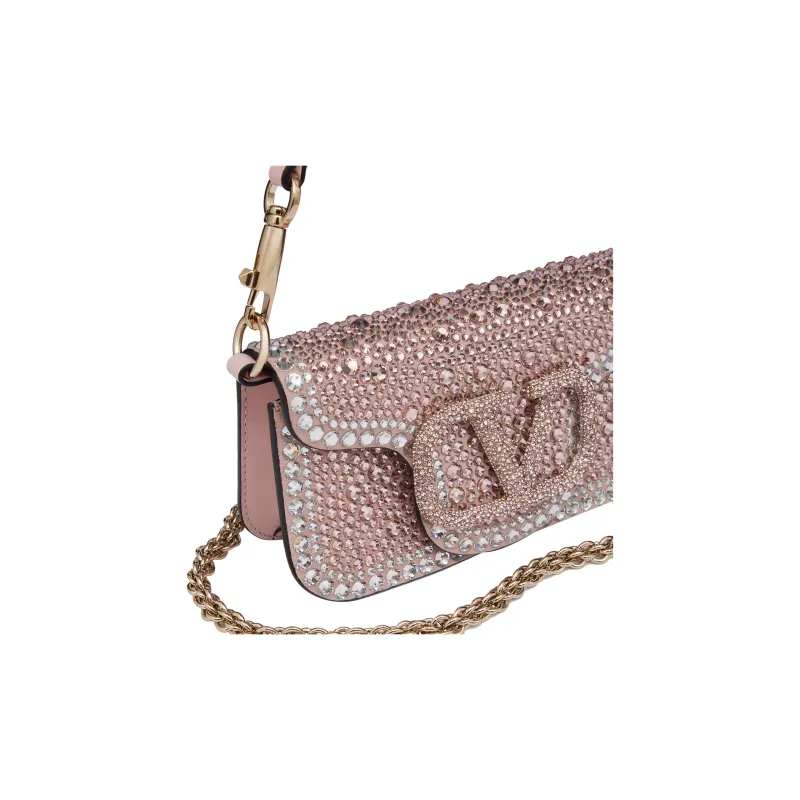 Valentino Locò Faux Crystal Shoulder Bag, Crossbody Bag, Handbag Mini Women's Rose Pink/Crystal/Silver-6