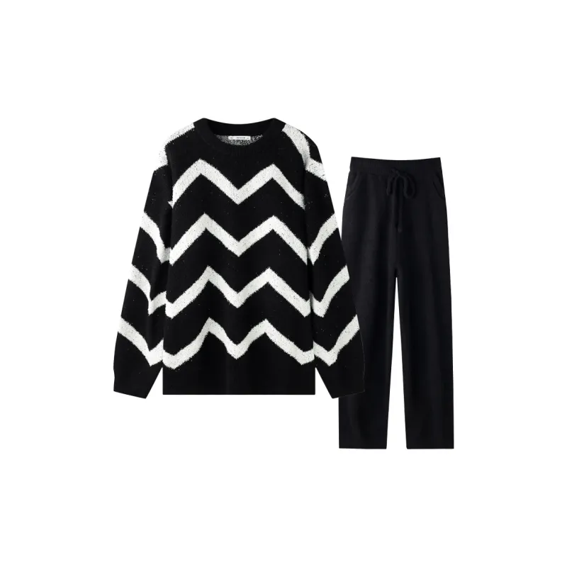 MEITENG Pajama Set Autumn And Winter Season Women's Black-0