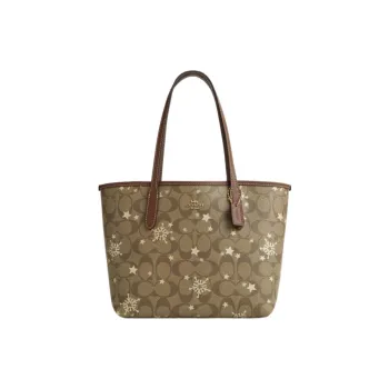 COACH City Multicolor Leather Tote Bag Shopping Bag Shoulder Bags Women's Khaki