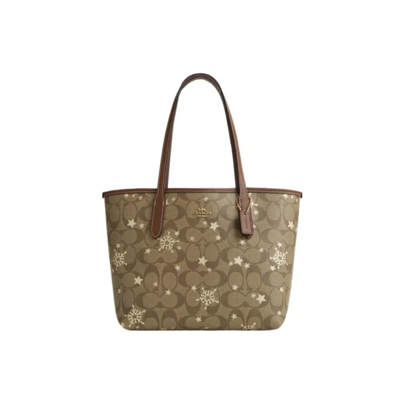 COACH City Multicolor Leather Tote Bag Shopping Bag Shoulder Bags Women's Khaki-0