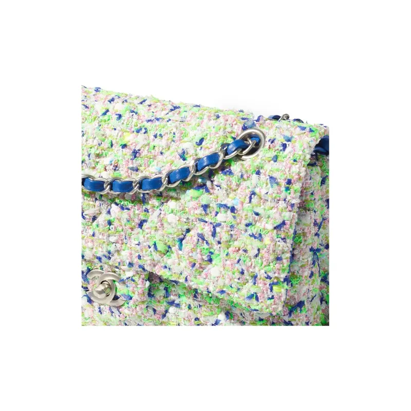 CHANEL 23P Spring And Summer Classic Flap CF Tweed Flap Bag, Crossbody Bag, Shoulder Bag Mini Women's Blue/Green-4