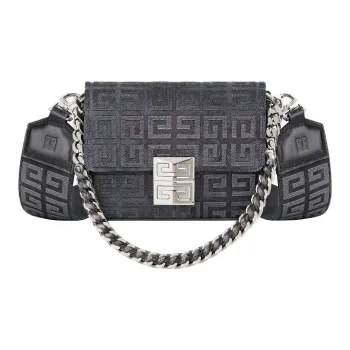 GIVENCHY 4G 100% Cotton With Calfskin Shoulder Bag Crossbody Bag Small Size Women's Dark Gray