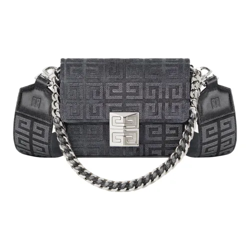 GIVENCHY 4G 100% Cotton With Calfskin Shoulder Bag Crossbody Bag Small Size Women's Dark Gray