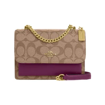COACH Klare Canvas With Leather Shoulder Bag, Crossbody Bag Mini Women's Khaki/Dark Berry