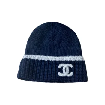 CHANEL Cashmere Beanies Unisex Navy Blue