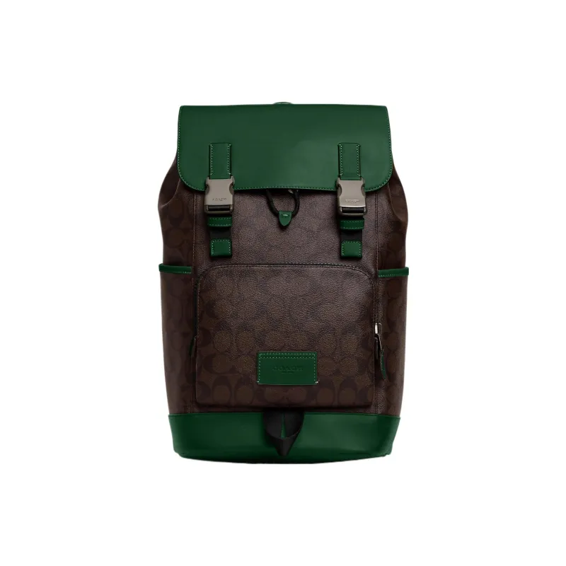 COACH Track PVC With Fabric And Cow Leather Backpack Large Size Men's Dark Pine Wood & Green-0