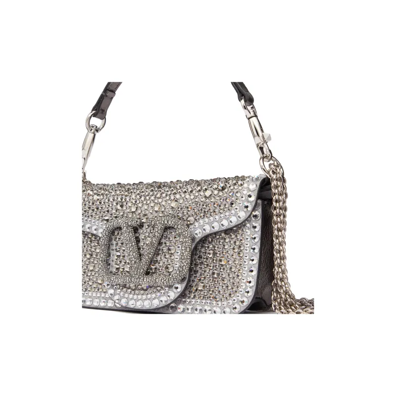 Valentino Locò Faux Crystal Shoulder Bag, Crossbody Bag, Handbag Mini Women's Silver/Crystal-6