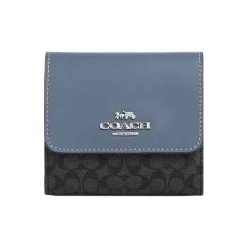COACH Trifold Wallet Coated Canvas With Leather Coin Purses Wallets Small Size Women's Silver/Graphite/Light Mist