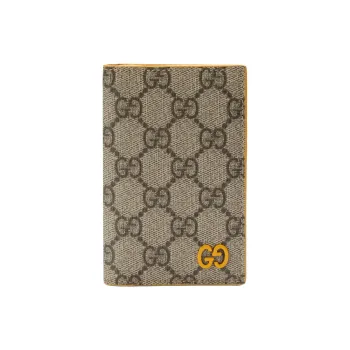 GUCCI Canvas With Leather Trim Card Holder Regular Men's Yellow/Brown
