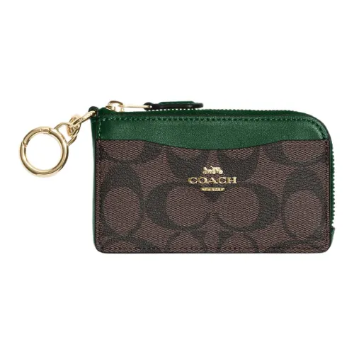 COACH Card Case Canvas With Leather Wallets Card Holders Women's Coffee Stacked Green
