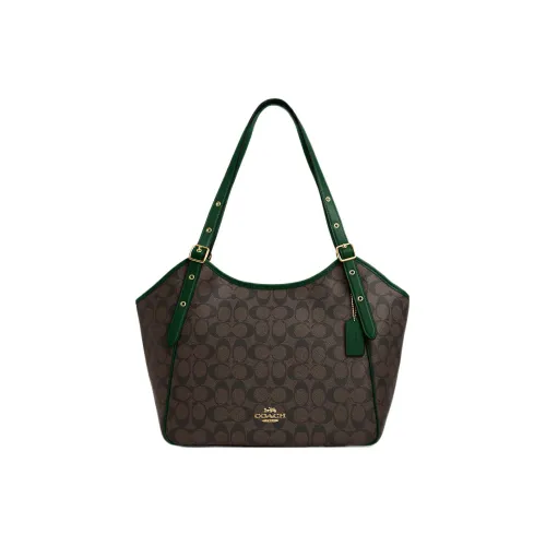 COACH Canvas With Leather Tote Bag Shopping Bag Handbag Shoulder Bag Women's Umber & Green