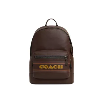 COACH West Cow Leather With Fabric Backpack Large Size Men's Dark Coffee