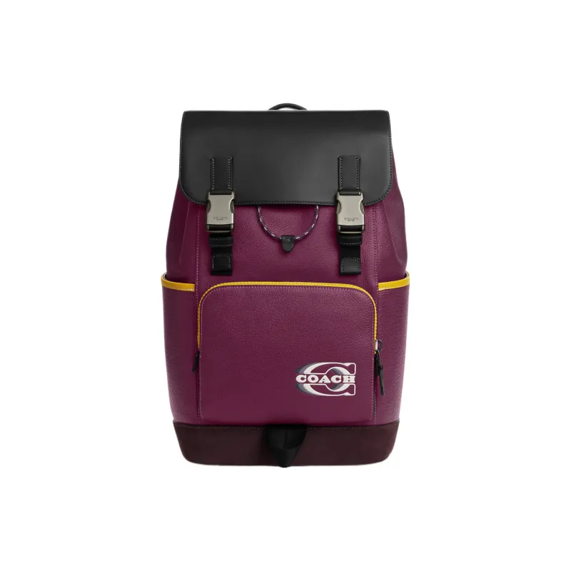 COACH Pebble Texture Leather With Calfskin And Suede Backpack Tubas Women's Black & Dark Berry-0
