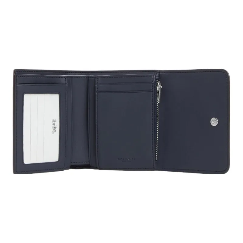 COACH Trifold Wallet Coated Canvas With Leather Coin Purses Wallets Small Size Women's Silver/Graphite/Light Mist-1
