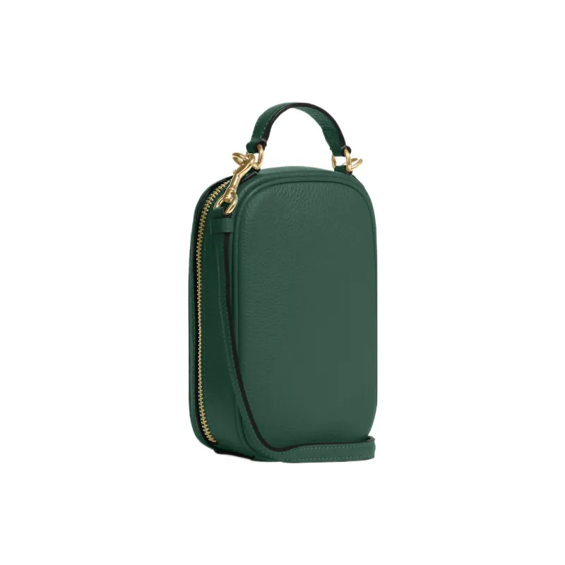 COACH Eva Pebbled Leather Cell Phone Pouch, Shoulder Bag, Crossbody Bag Regular Women's Dark Green-1