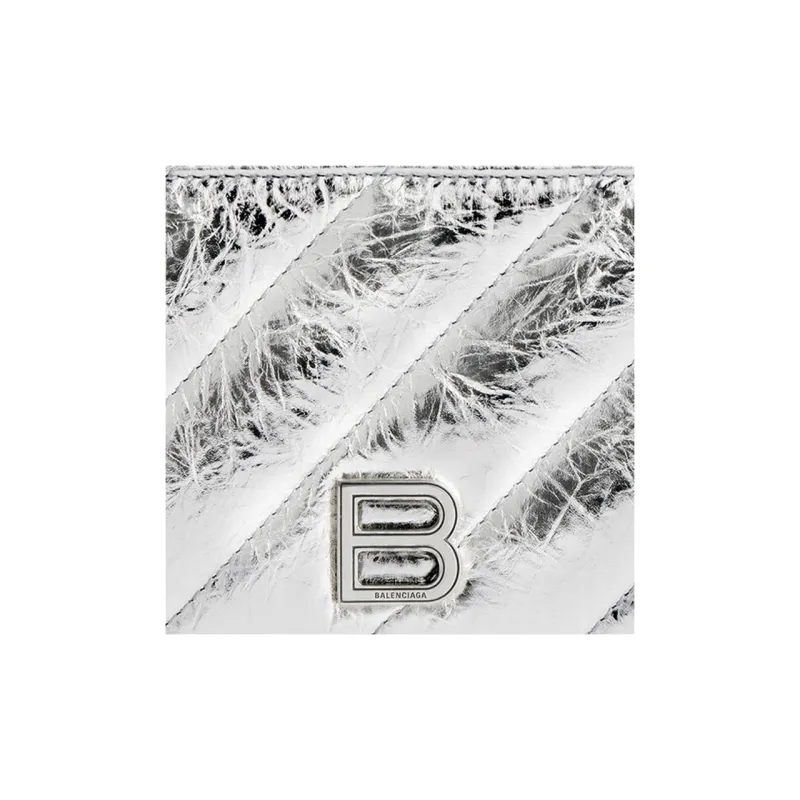 Balenciaga CRUSH Embossed Cowhide Leather Coin Purses Card Holders Women's Silver-3
