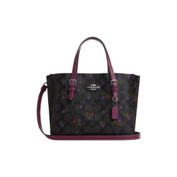 COACH Mollie Coated Canvas With Leather Tote Bag Shopping Bag Handbag Medium Size Women's Silver/Graphite/Dark Berry