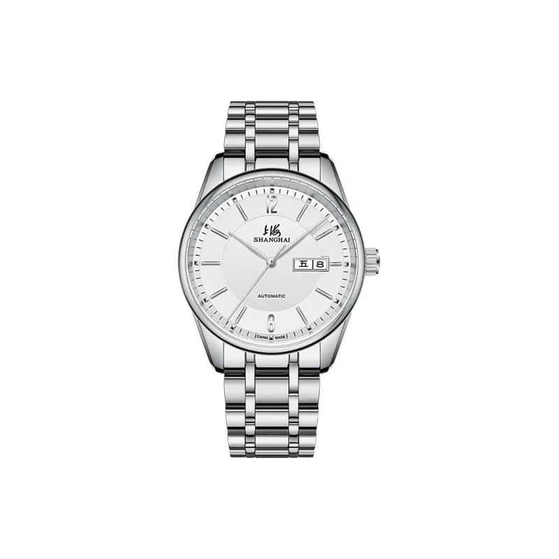 SHANGHAI National Collection Automatic Mechanical Movement Steel Strap Watch Men's Watches White Dial-0
