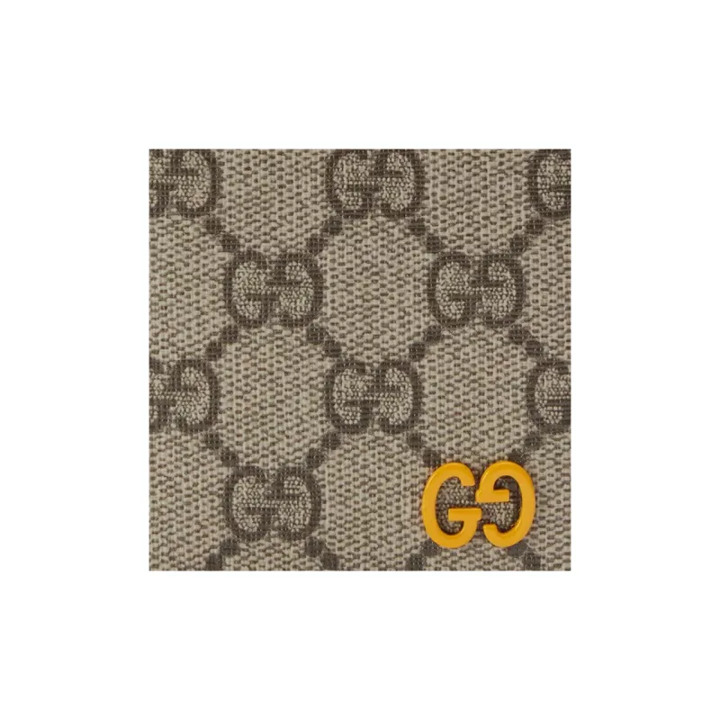 GUCCI Canvas With Leather Trim Card Holder Regular Men's Yellow/Brown-4