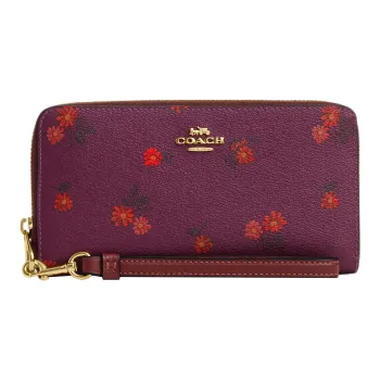 COACH Zip Around Canvas With Leather Wrist Bag Wallet Small Size Women's Deep Raspberry