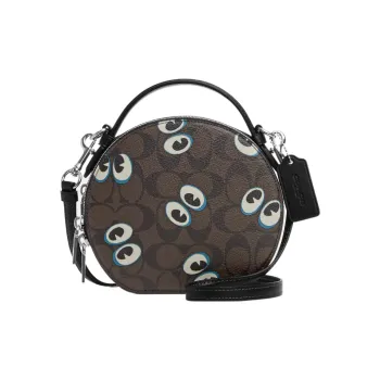 COACH Canteen Canvas With Leather Shoulder Bag Crossbody Bag Small Size Women's Silver/Brown Black Multicolor