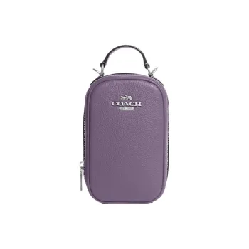 COACH Eva Pebbled Leather Cell Phone Pouch, Shoulder Bag, Crossbody Bag Regular Women's Purple